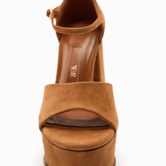 Zara Chunky Brown Suede Platform Sandals - Size 35 - Picture 4 of 6